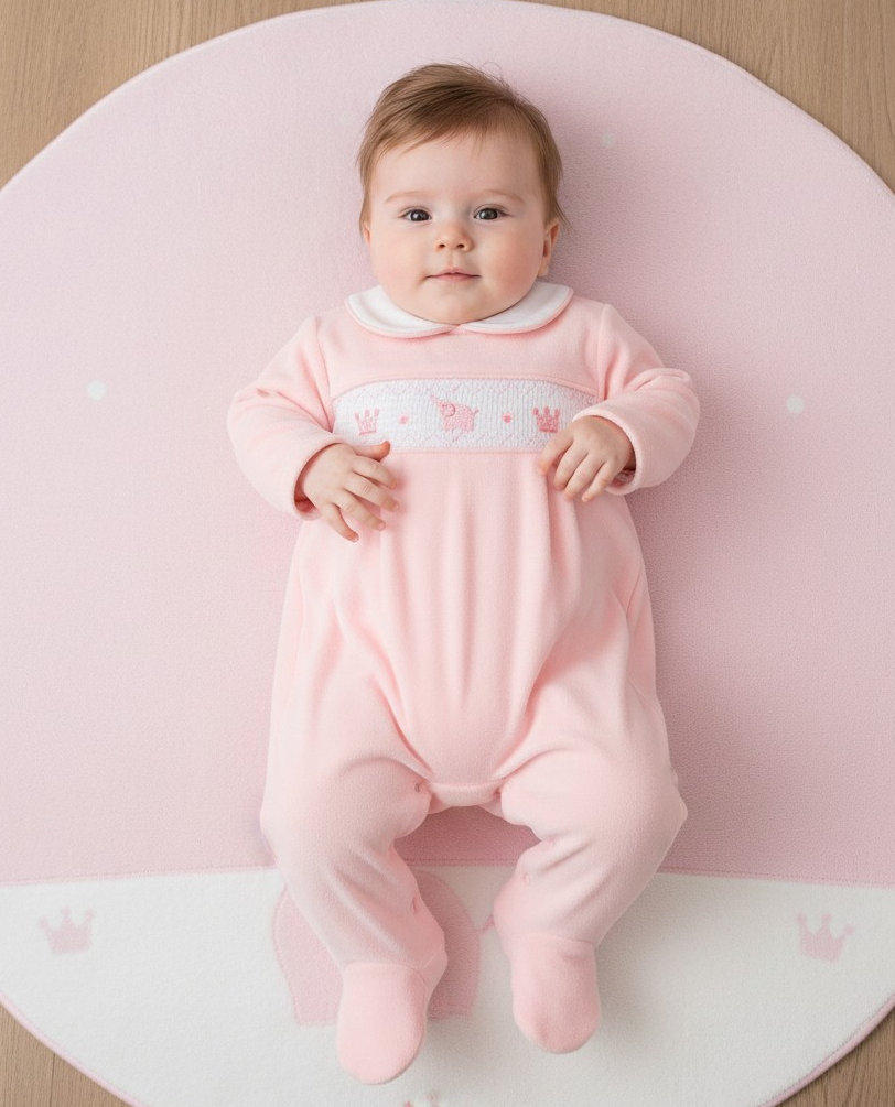 My Little Chick BW-13-432 5035320134321 ML13-432P Smocked Velour "Elephant" All In One (NB-6 months)