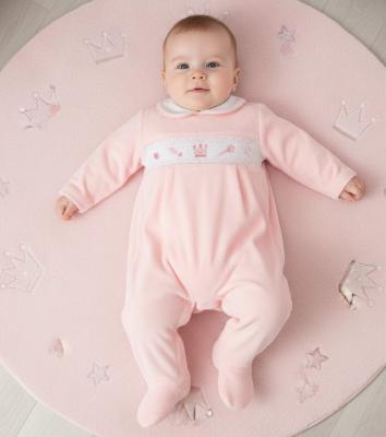 ML13-433P  Smocked Velour "Princess" All In One  (NB-6 months)