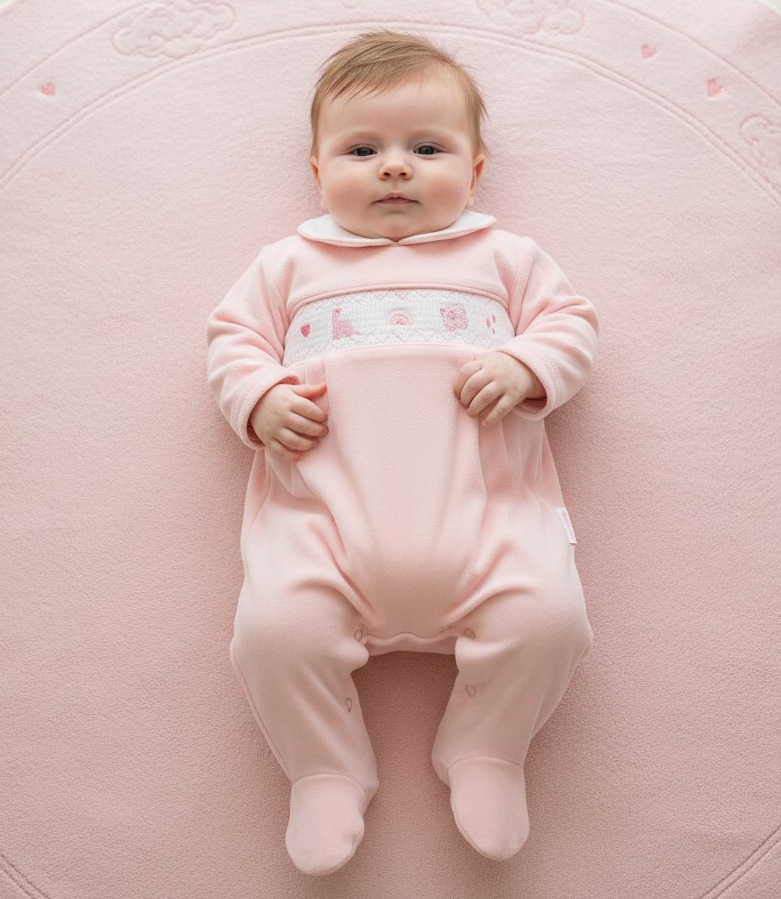 My Little Chick BW-13-434 5035320134345 ML13-434 Smocked Velour "Rainbow" All In One (NB-6 months)