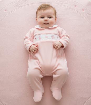 ML13-434  Smocked Velour "Rainbow" All In One  (NB-6 months)