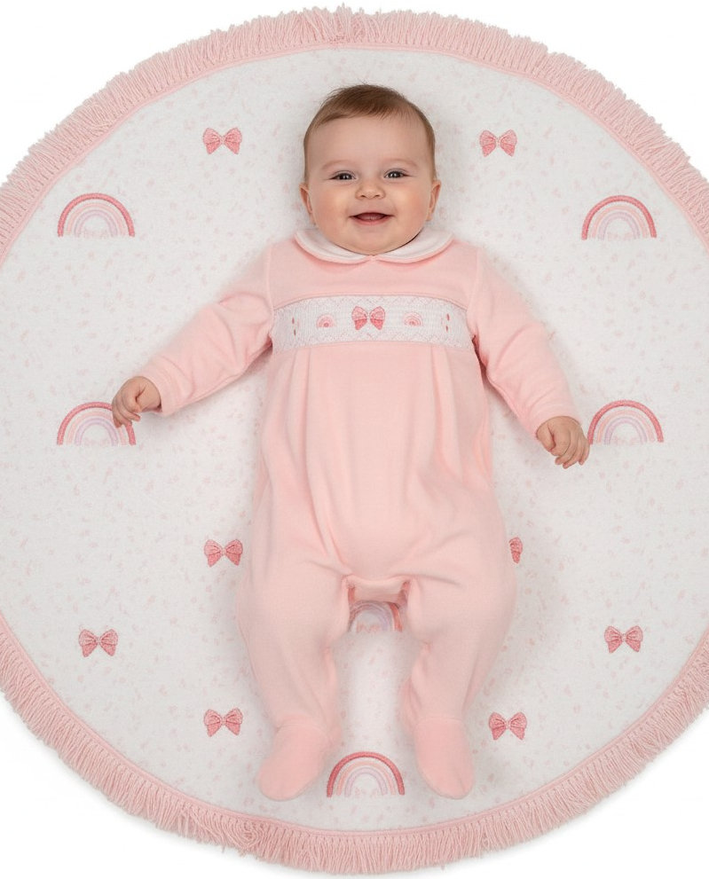 My Little Chick BW-13-435 5035320134352 ML13-435P Smocked Velour "Bow" All In One (NB-6 months)