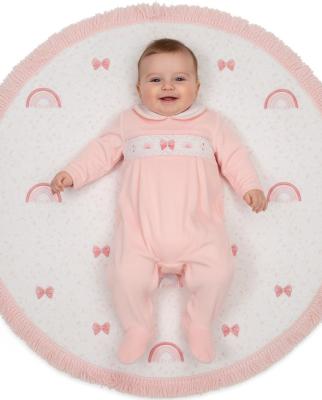 ML13-435P  Smocked Velour "Bow" All In One  (NB-6 months)