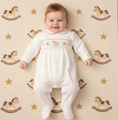 ML13-439W  Smocked Velour Rocking Horse All In One  (NB-6 months)
