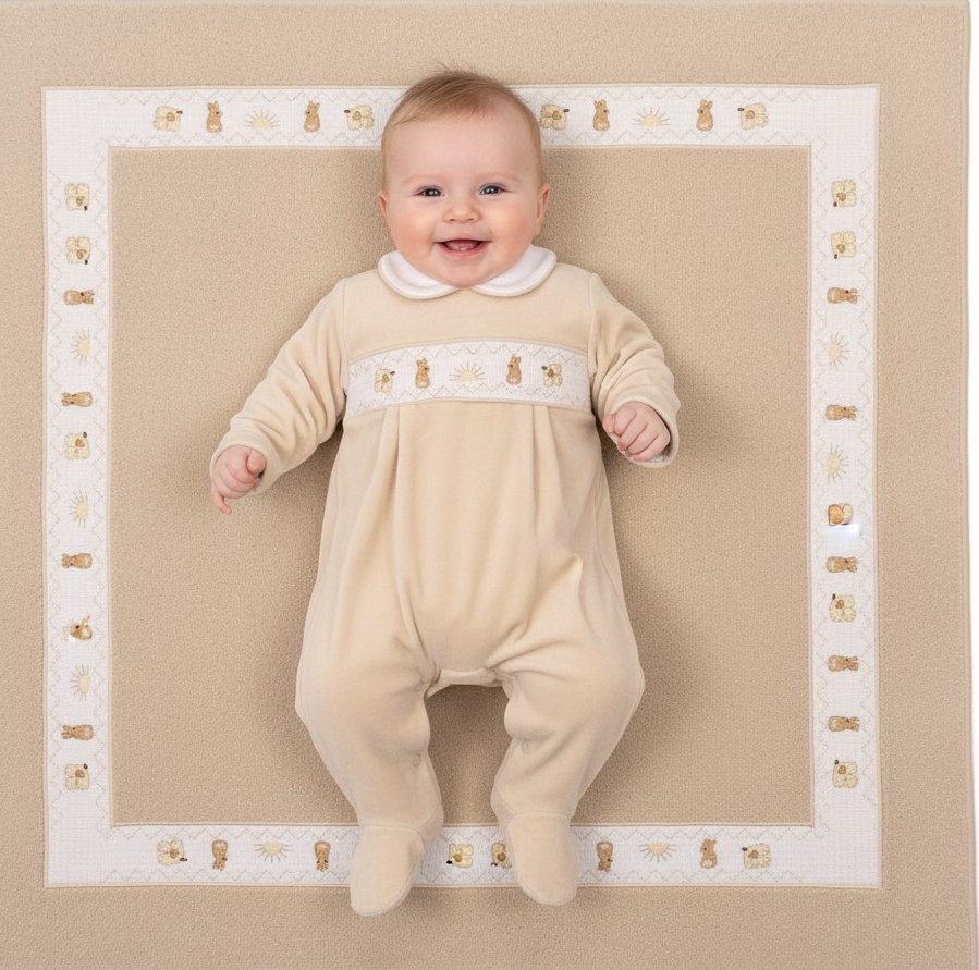 My Little Chick BW-13-441 5035320134413 ML13-441T Smocked Velour "Rabbit" All In One (NB-6 months)