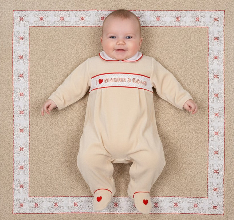 My Little Chick BW-13-442 5035320134420 ML13-442T Smocked Velour "I Love" All In One (NB-6 months)