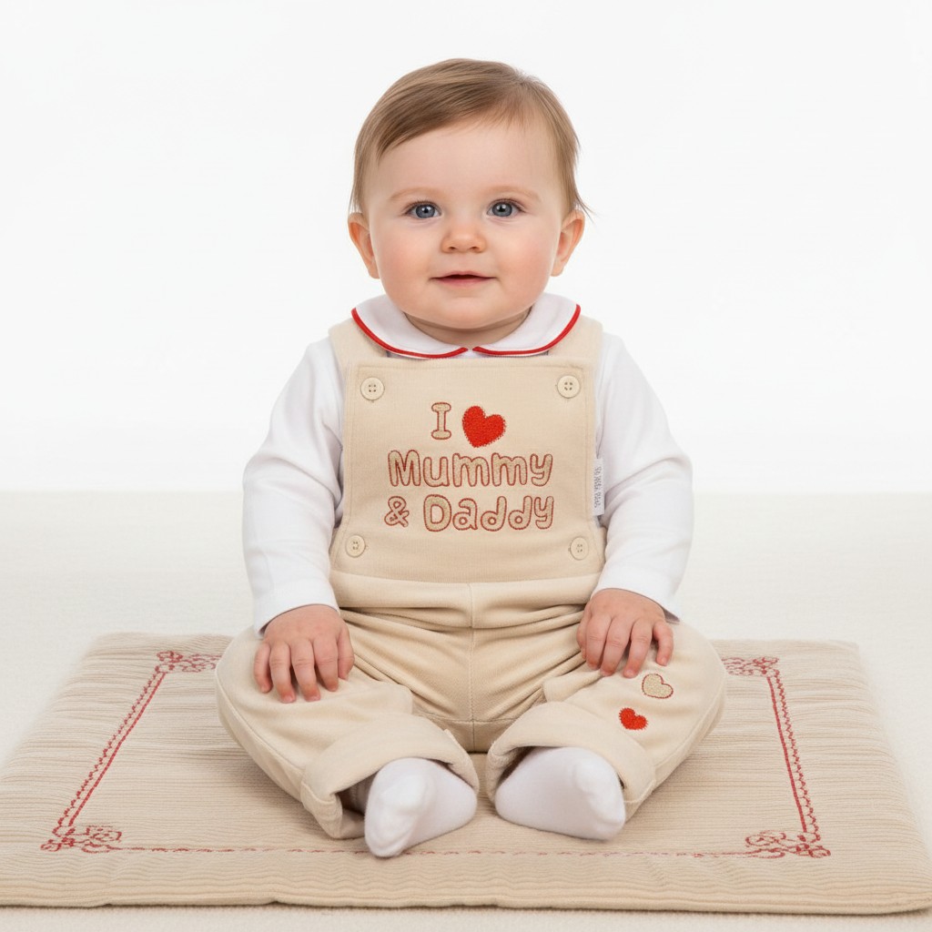 My Little Chick BW-13-443 5035320134437 ML13-443T Velour "I Love" Dungaree Set (NB-6 months)