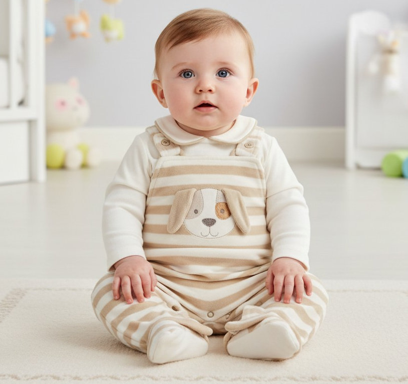 My Little Chick BW-13-446 5035320134468 ML13-446T Velour "Puppy" Dungaree Set (NB-6 months)