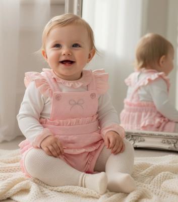 JF20-2713  "Bow" Dungaree Set  (NB-6 months)