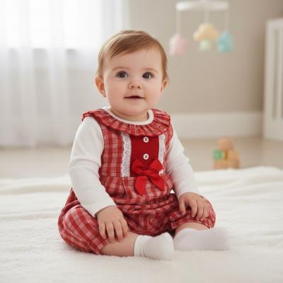 ML2020-2502R  "Lace and Bows" Dungaree Set  (NB-6m)