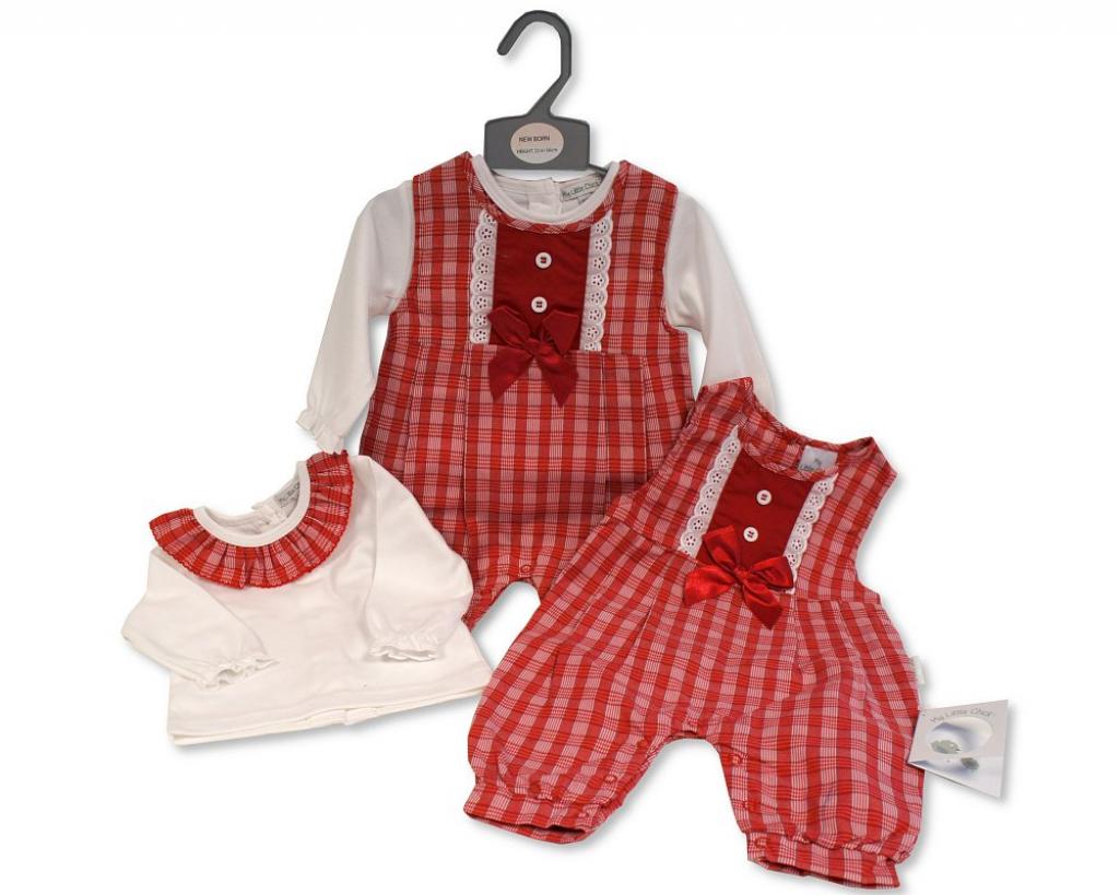 My Little Chick BIS-2020-2502 5035320025025 ML2020-2502 "Lace and Bows" Dungaree Set (NB-6m)