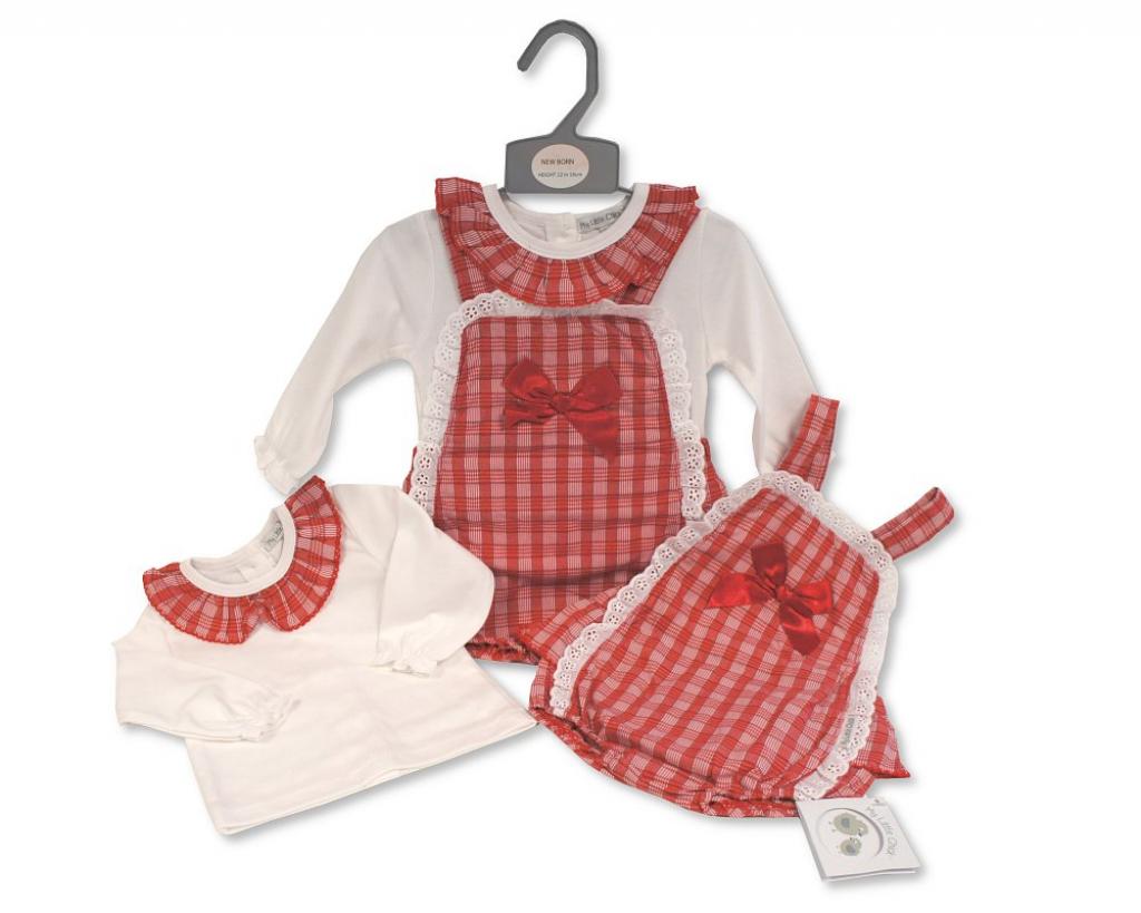 My Little Chick BIS-2020-2503 5035320025032 ML2020-2503 "Lace and Bows" Dungaree Set (NB-6m)