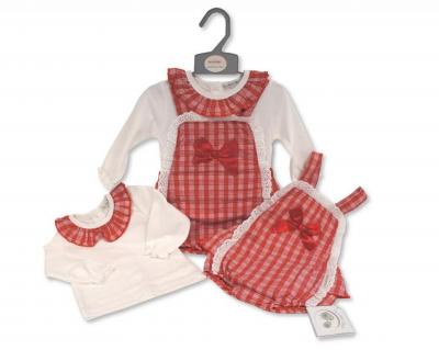 My Little Chick BIS-2020-2503 5035320025032 ML2020-2503R "Lace and Bows" Dungaree Set (NB-6m)