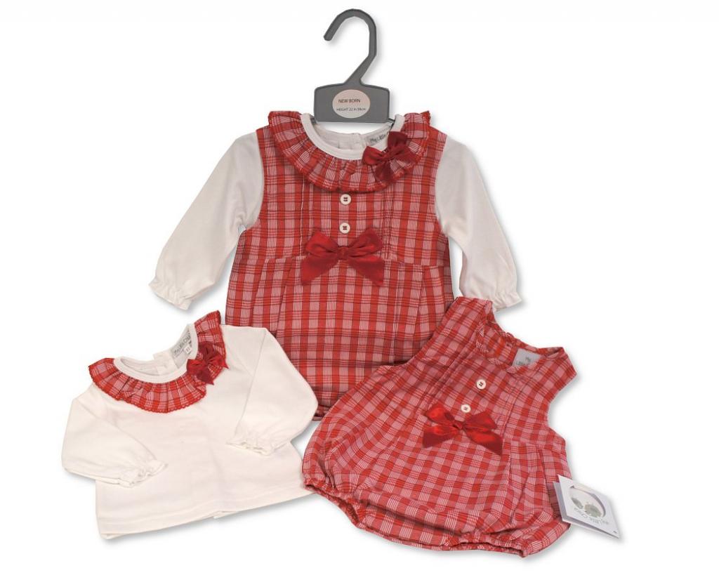 My Little Chick BIS-2020-2504 5035320025049 ML2020-2504 "Bows" Dungaree Set (NB-6m)