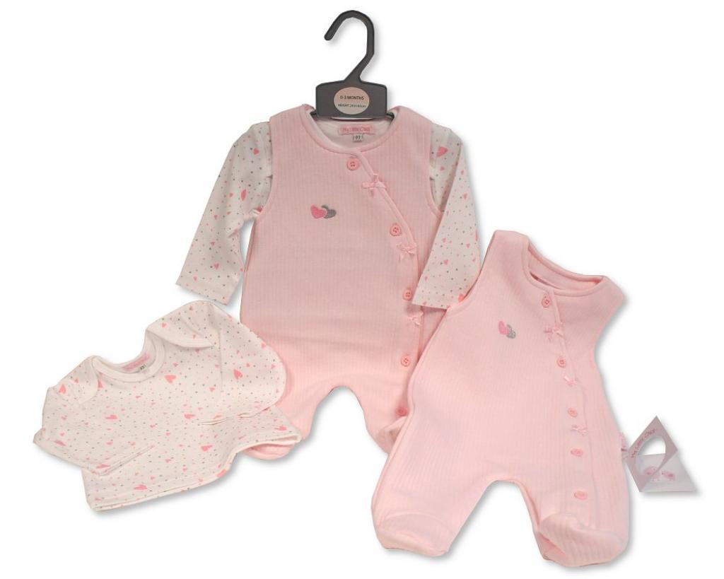 My Little Chick BIS-2020-2517 5035320025179 ML2020-2517 "Hearts" Dungaree Set (NB-6m)