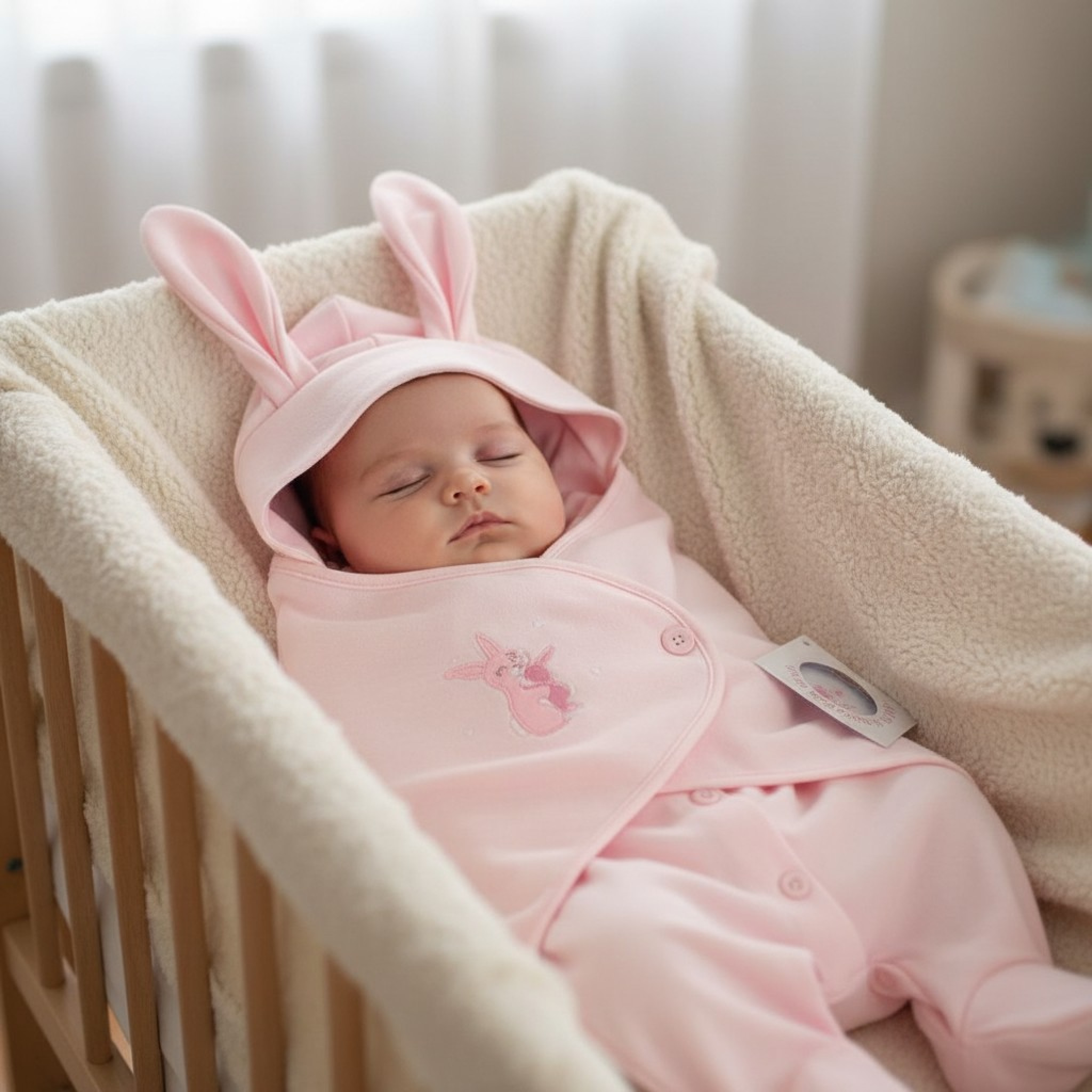 My Little Chick BIS-2020-2558 5035320025582 ML2020-2558P "Bunny" Hooded Swaddle All in One (NB-3 months)
