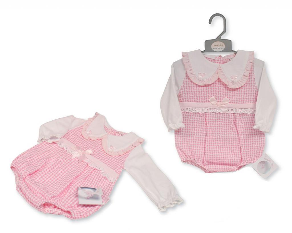 My Little Chick BIS-2020-2569 5035320025698 ML2020-2569 Dogtooth "Bows and Lace" Short Romper (NB-6 months)