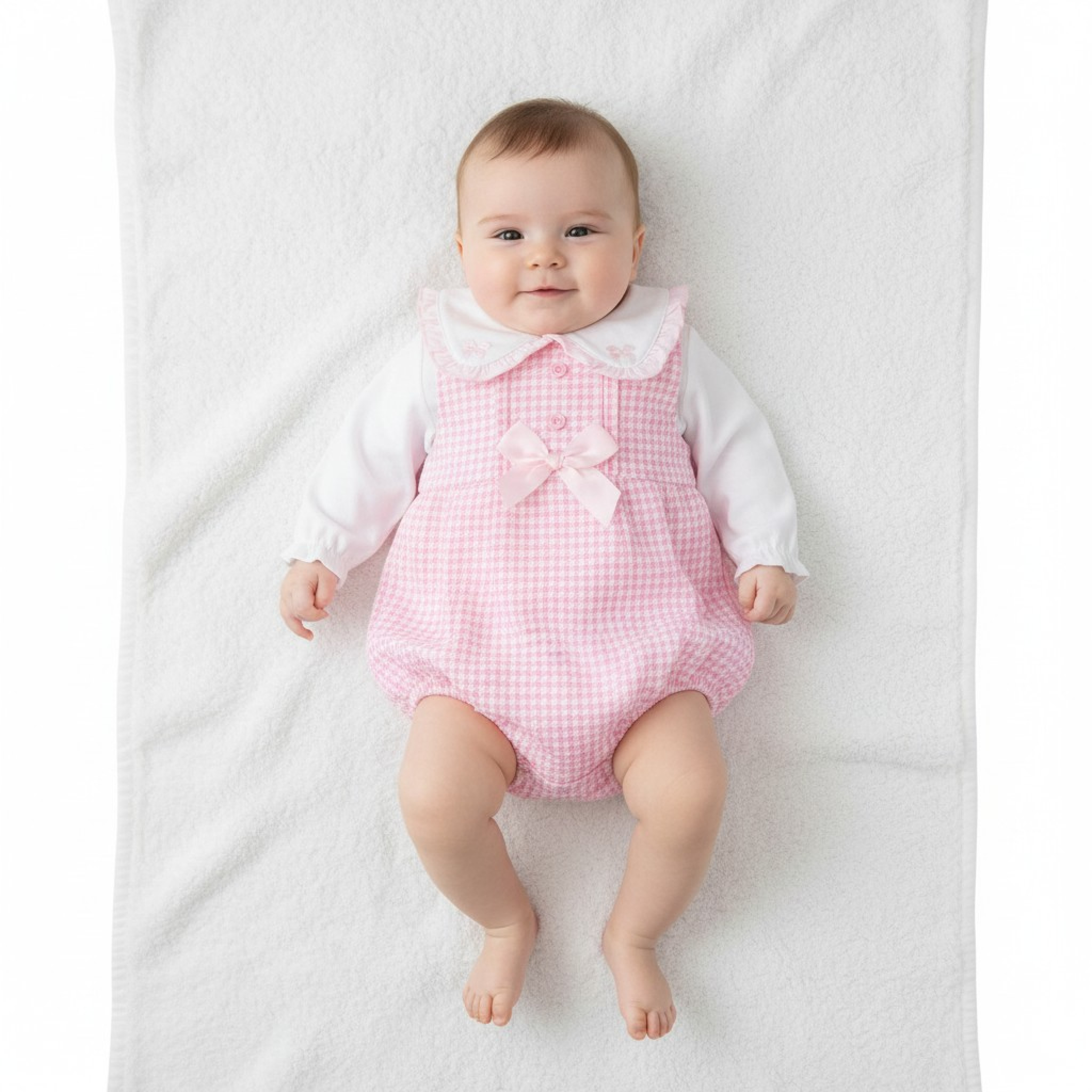 My Little Chick BIS-2020-2571 5035320025711 ML2020-2571P Dogtooth "Bow and Lace" Short Romper Set (NB-6m)