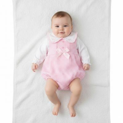 ML2020-2571P  Dogtooth "Bow and Lace" Short Romper Set  (NB-6m)