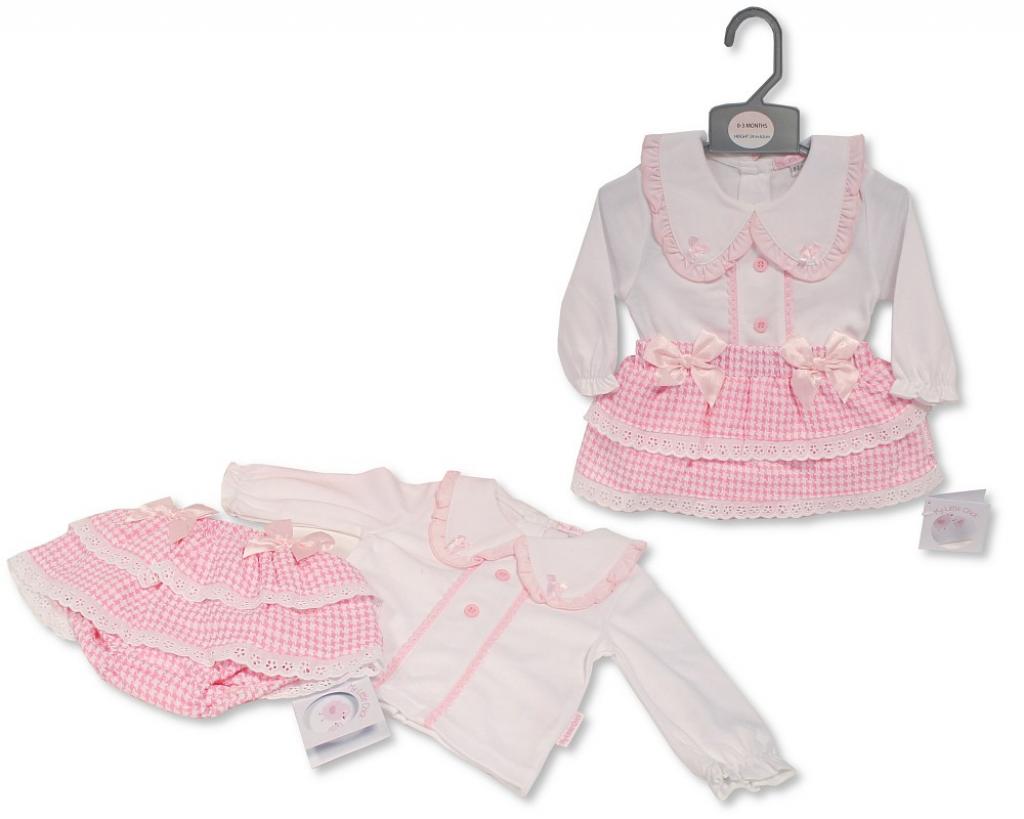 My Little Chick BIS-2020-2573 5035320025735 ML2020-2573 Dogtooth "Bow and Lace" Short Jam Pants Set (NB-6m)