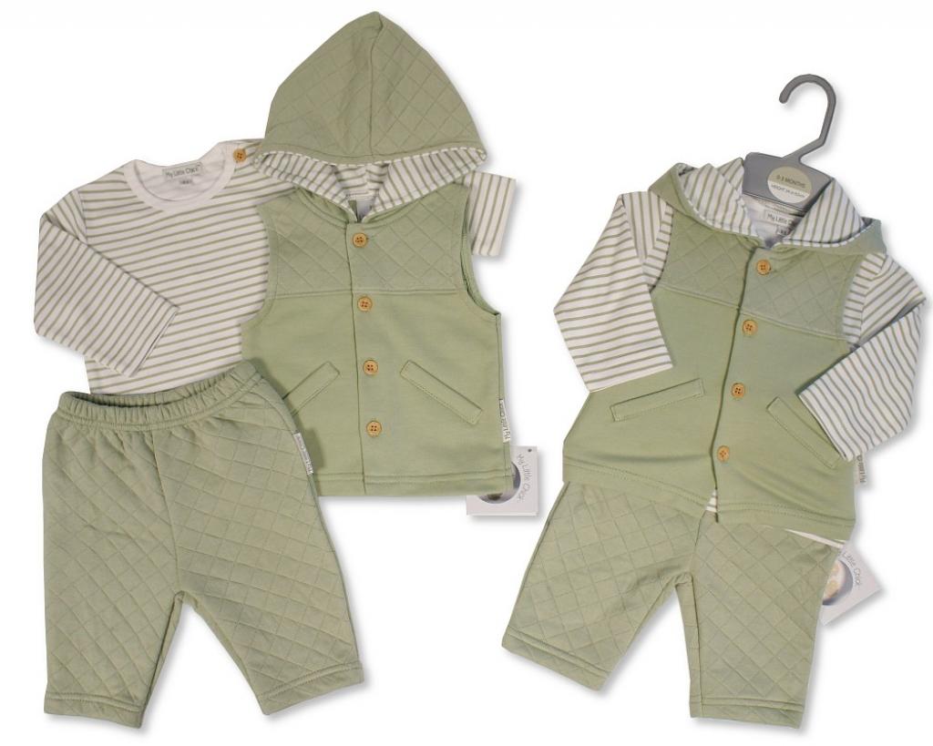 My Little Chick BIS-2020-2583 503532005834 ML2020-2583 Quilted Gilet Three Piece Set (NB-6m)