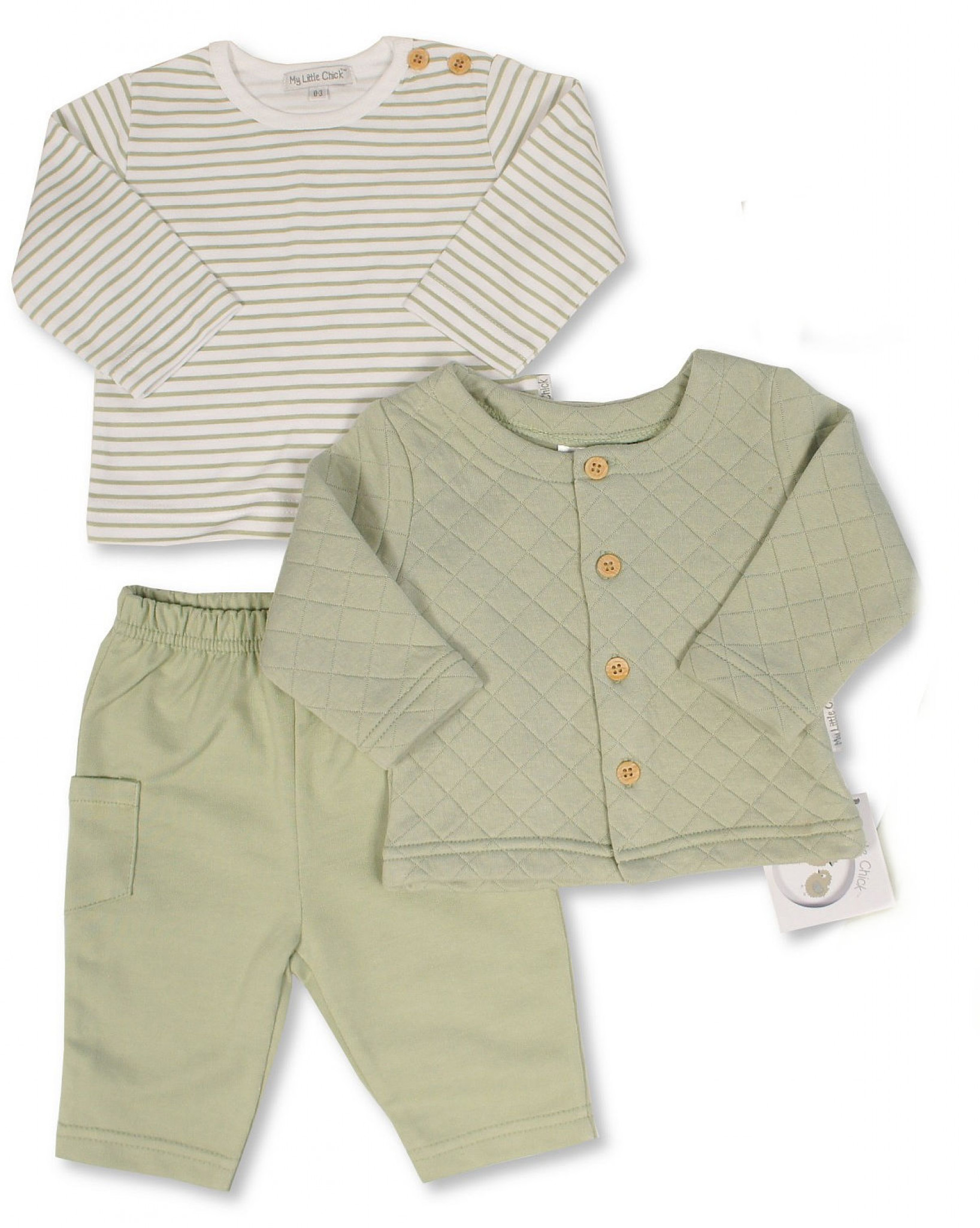 My Little Chick BIS-2020-2584 5035320025841 ML2020-2584G Quilted Three Piece Set (NB-6m)