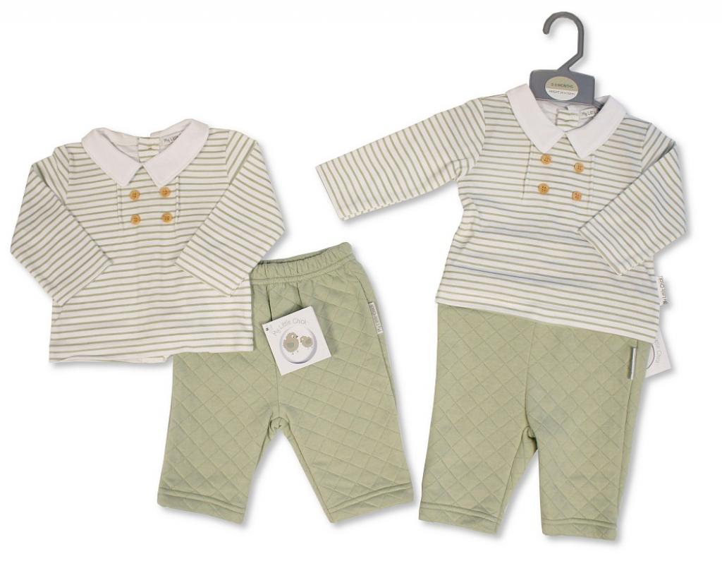 My Little Chick BIS-2020-2586 5035320025865 ML2020-2586 Quilted and Striped Two Piece Set (NB-6m)