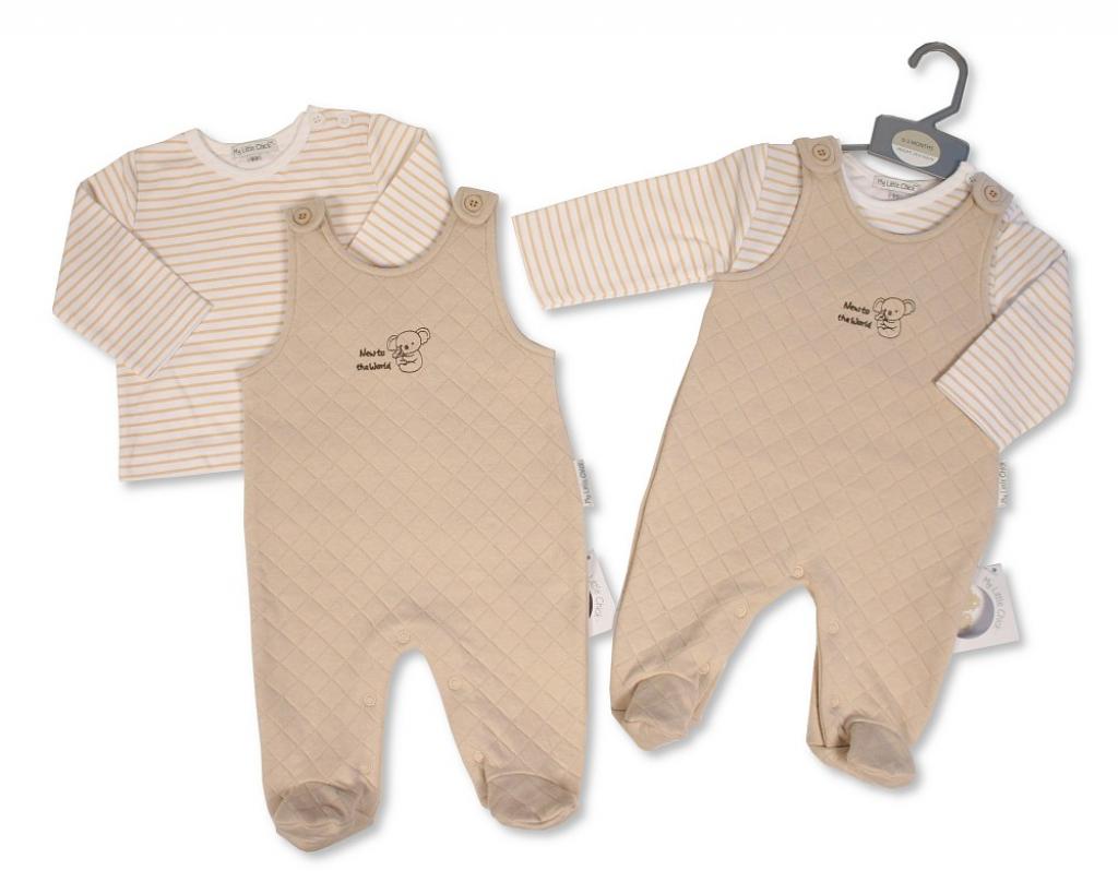 My Little Chick BIS-2020-2592 All sizes = 5035320025926 ML2020-2592 Quilted "New to the World" Dungaree Set (NB-6m)