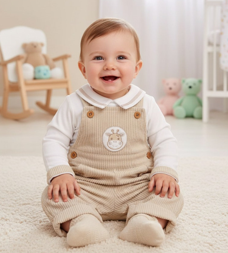 My Little Chick BIDS-2020-2655 5035320126555 ML2020-2655 Corduroy "Giraffe" Dungaree Set (NB- 9 months)