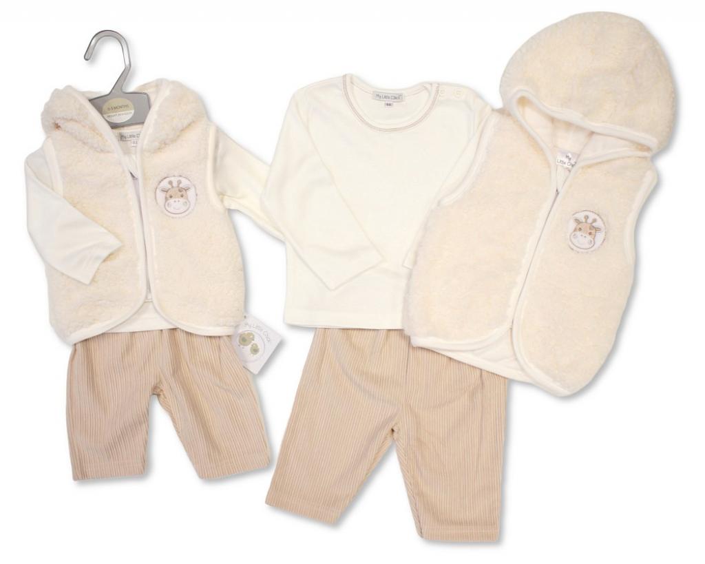 My Little Chick BIS-2020-2656 5035320126562 ML2020-2656 Corduroy "Giraffe" 3 Piece Gilet Set (0-9 months)