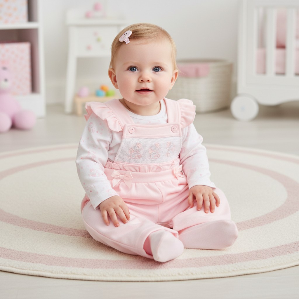 My Little Chick Bis-2020-2693 503532012693 7 ML2020-2693 Smocked Bows & Elephant Dungaree Set (Nb-6 months )