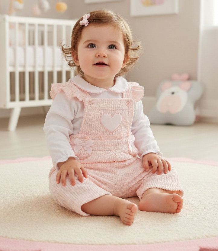 My Little Chick BIS-2020-2698  ML2020-2698 Ribbed Frilled Dungaree and Top (Newborn - 6 months)
