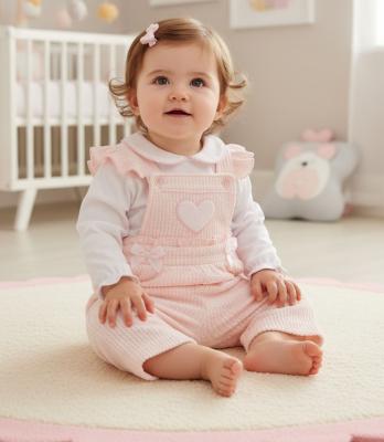 ML2020-2698  Ribbed Frilled Dungaree and Top  (Newborn - 6 months)