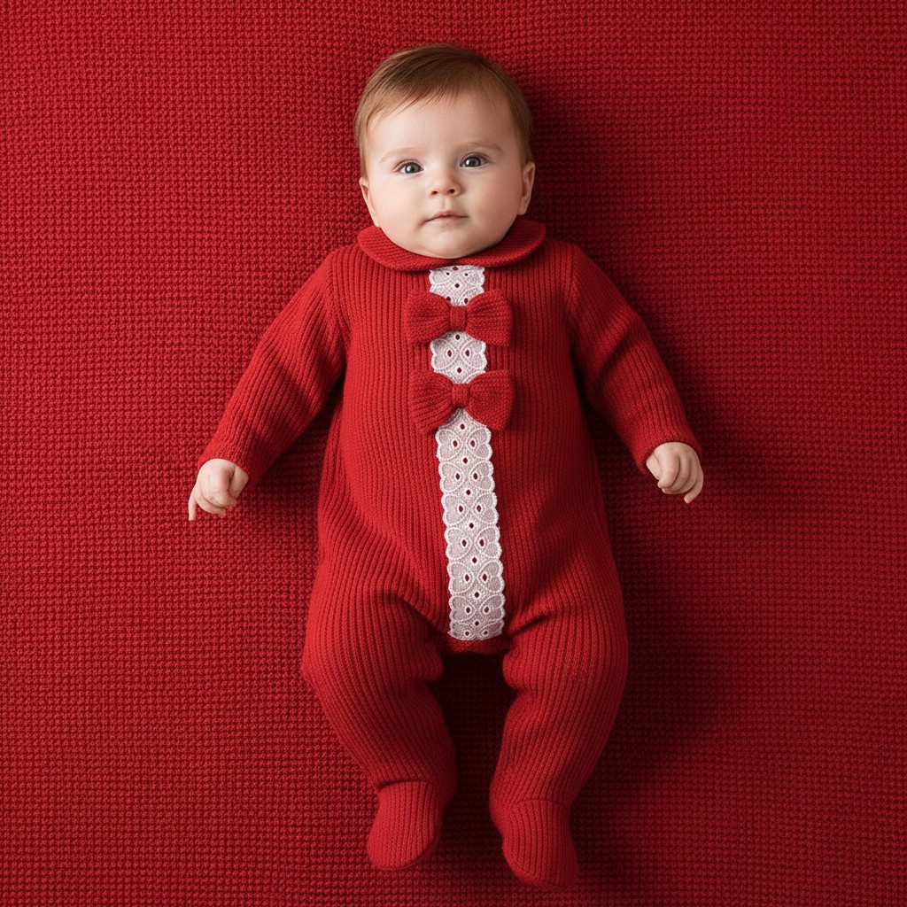 My Little Chick BIS-2020-2706 5035320127064 ML2020-2706R Textured  Lace and Bow All In One (NB-6 months)