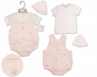My Little Chick BIS-2099-2204 5035320422046 ML2099-2204P "Sweet Cherries" Short Dungaree Set (NB-6 Months)