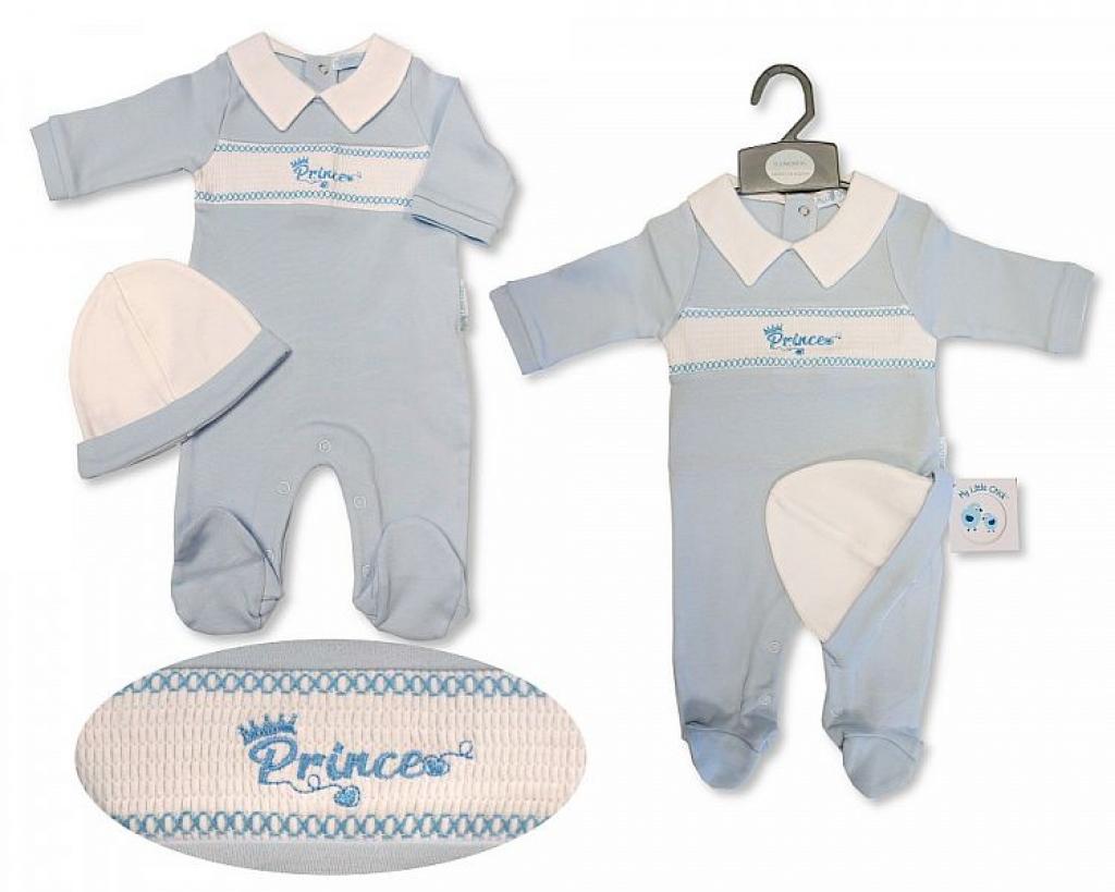 My Little Chick 2120-6076 503532006072 9 ML2120-6072 Smocked "Prince" All In One Set (NB-6m)