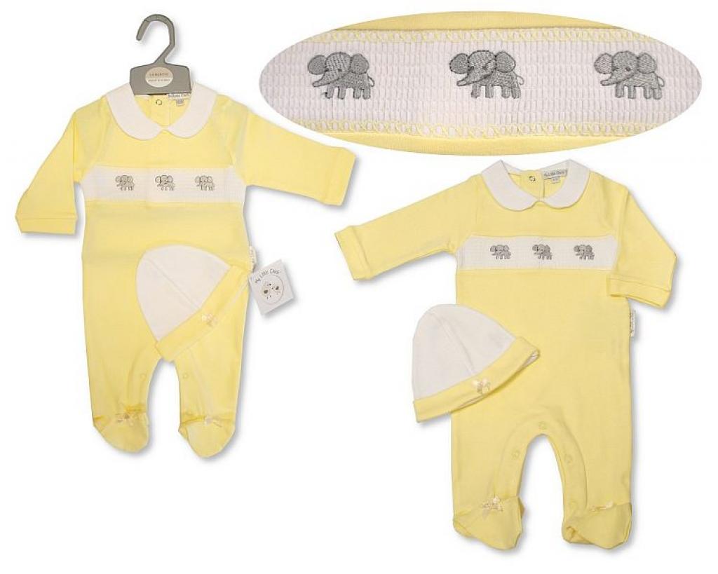 My Little Chick 2120-6083 5035320060835 ML2120-6083 Smocked "Elephant" All In One Set (NB-6m)