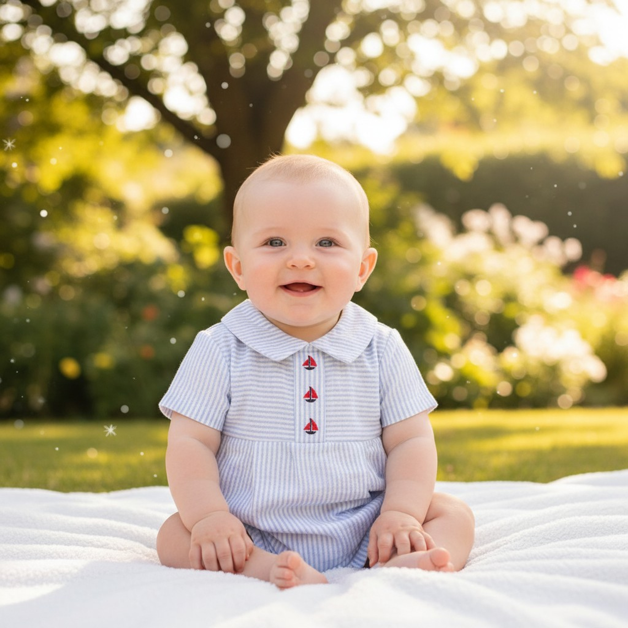 My Little Chick 2120-6112 5035320161129 ML2120-6112S Striped "Boat" Poplin Romper (NB-6m)