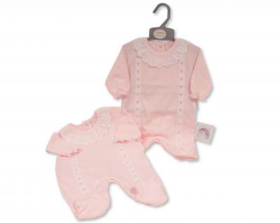 My Little Chick 2120-6210 5035320412108 ML2120-6210-P Pink "Lace and Ribbon" All In One (NB-6m)