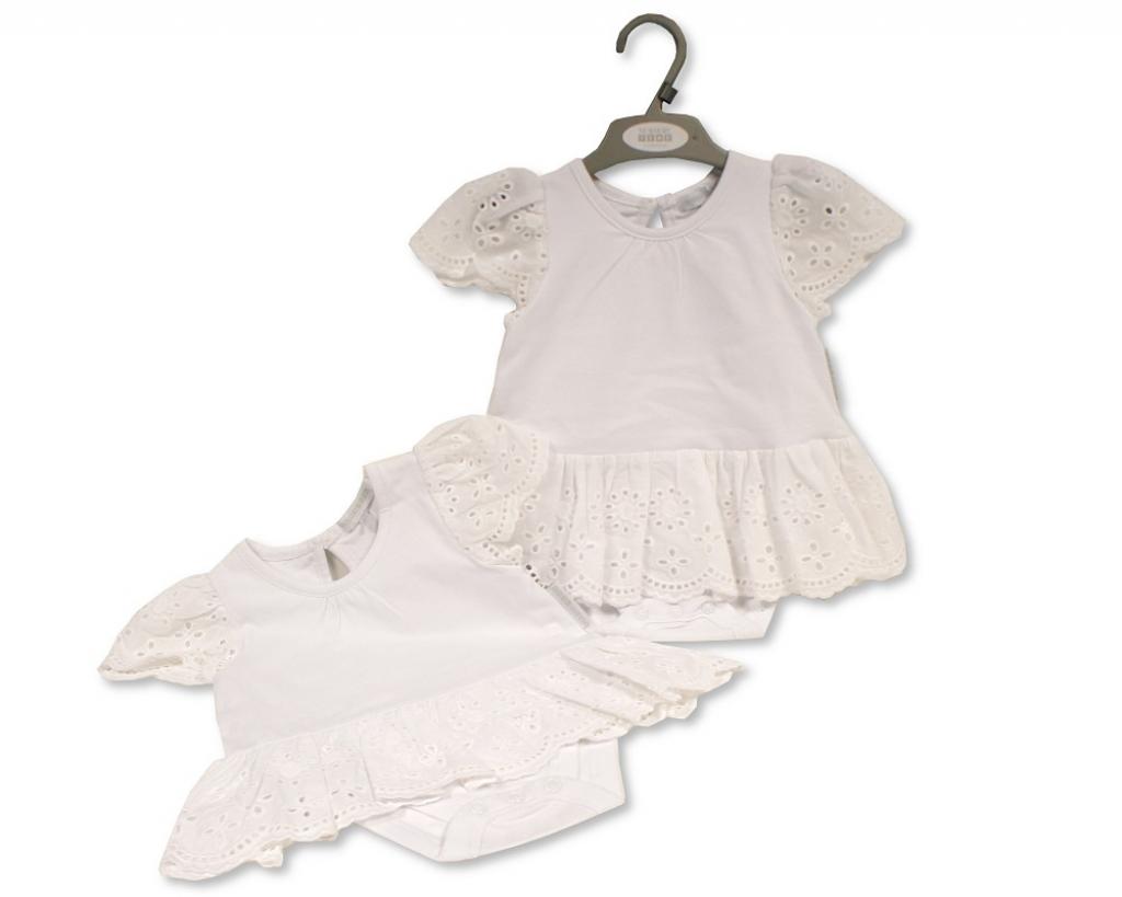 My Little Chick 2120-6215W 5035320112152 ML2120-6215W White "Broderie Anglaise" Bodysuit Dress (NB-9m)
