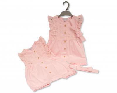 ML2120-6216-P  Pink "Broderie Anglaise" Romper Set  (NB-9m)