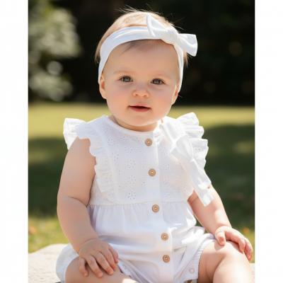 ML2120-6216-W  White "Broderie Anglaise" Romper Set  (NB-9m)