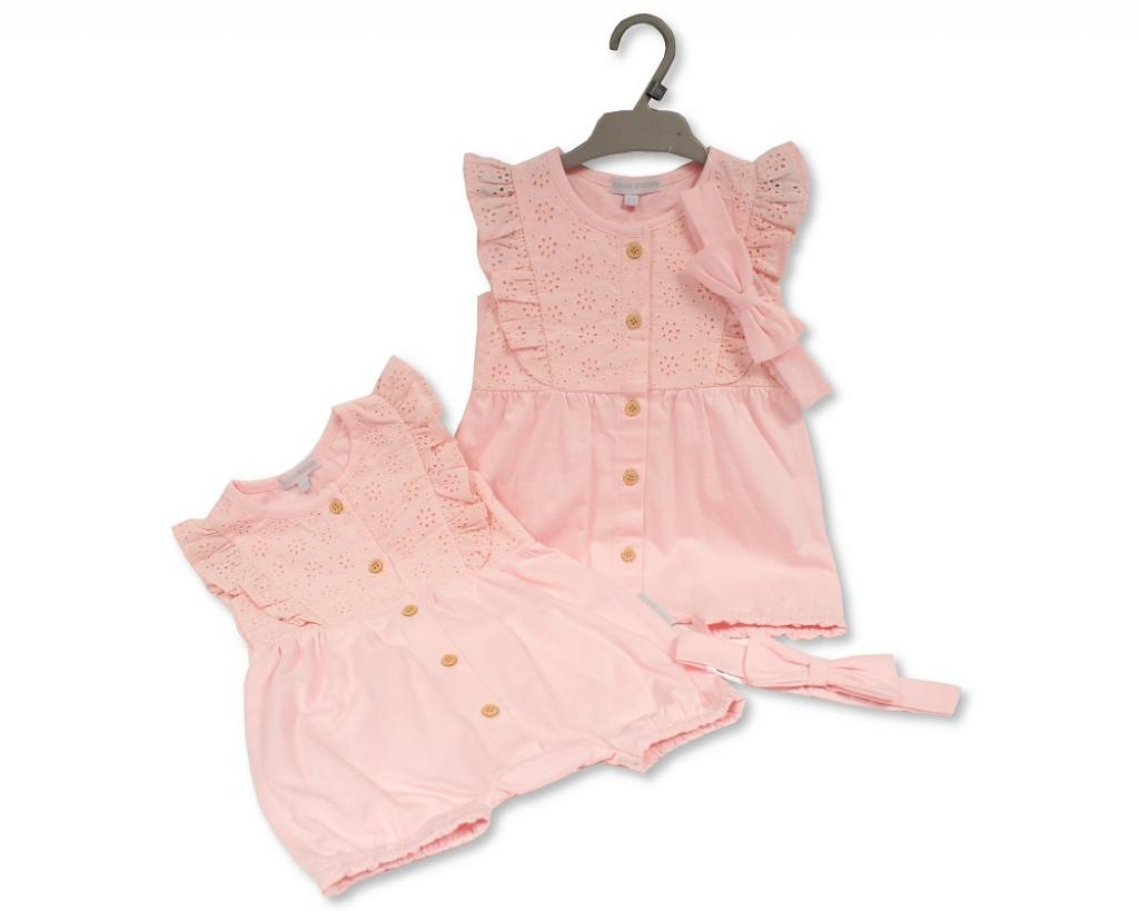 My Little Chick 2120-6216P 5035320412160 ML2120-6216P Pink "Broderie Anglaise" Romper Set (NB-9m)