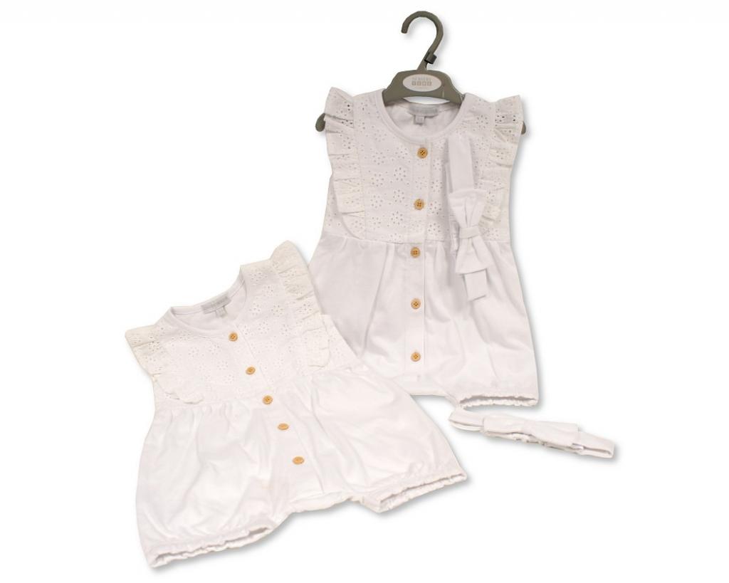 My Little Chick 2120-6216W 5035320112169 ML2120-6216W White "Broderie Anglaise" Romper Set (NB-9m)