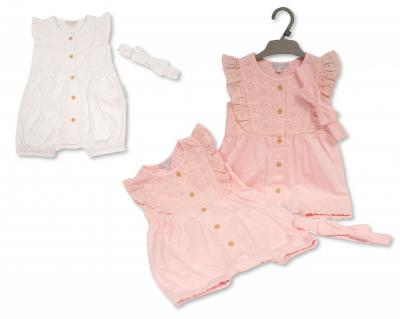 My Little Chick 2120-6216W 5035320112169 ML2120-6216W White "Broderie Anglaise" Romper Set (NB-9m)