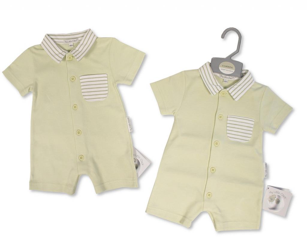 My Little Chick BIS-2120-6235 All sizes = 5035320162355 ML2120-6235 Sage Striped Short Romper (NB-6 months)