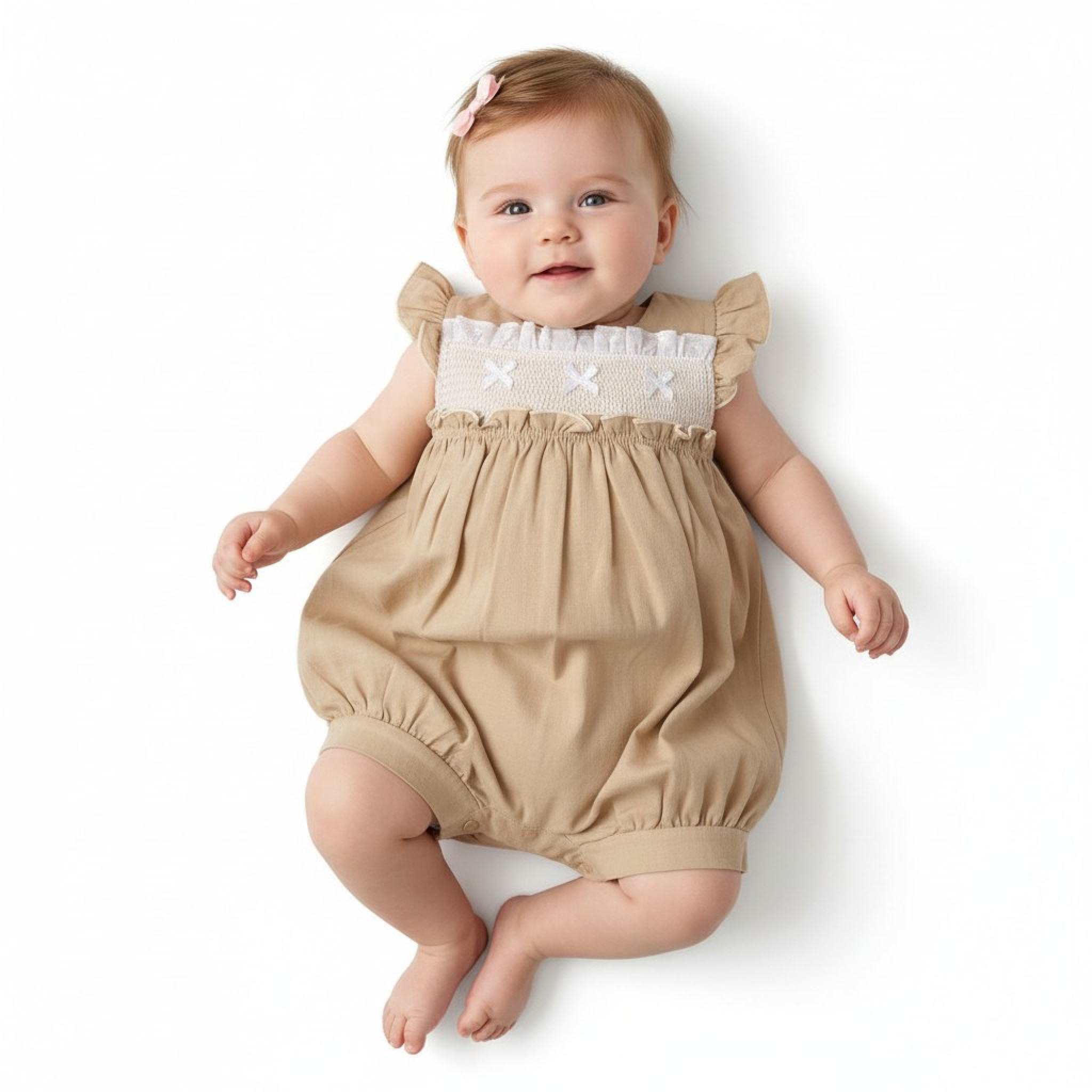 My Little Chick 2120-6250 5035320162508 ML2120-6250-T Linen  "Smocked " Romper (Nb-6m)