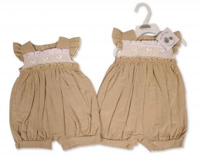 My Little Chick 2120-6250 5035320162508 ML2120-6250T Linen  "Smocked " Romper (Nb-6m)