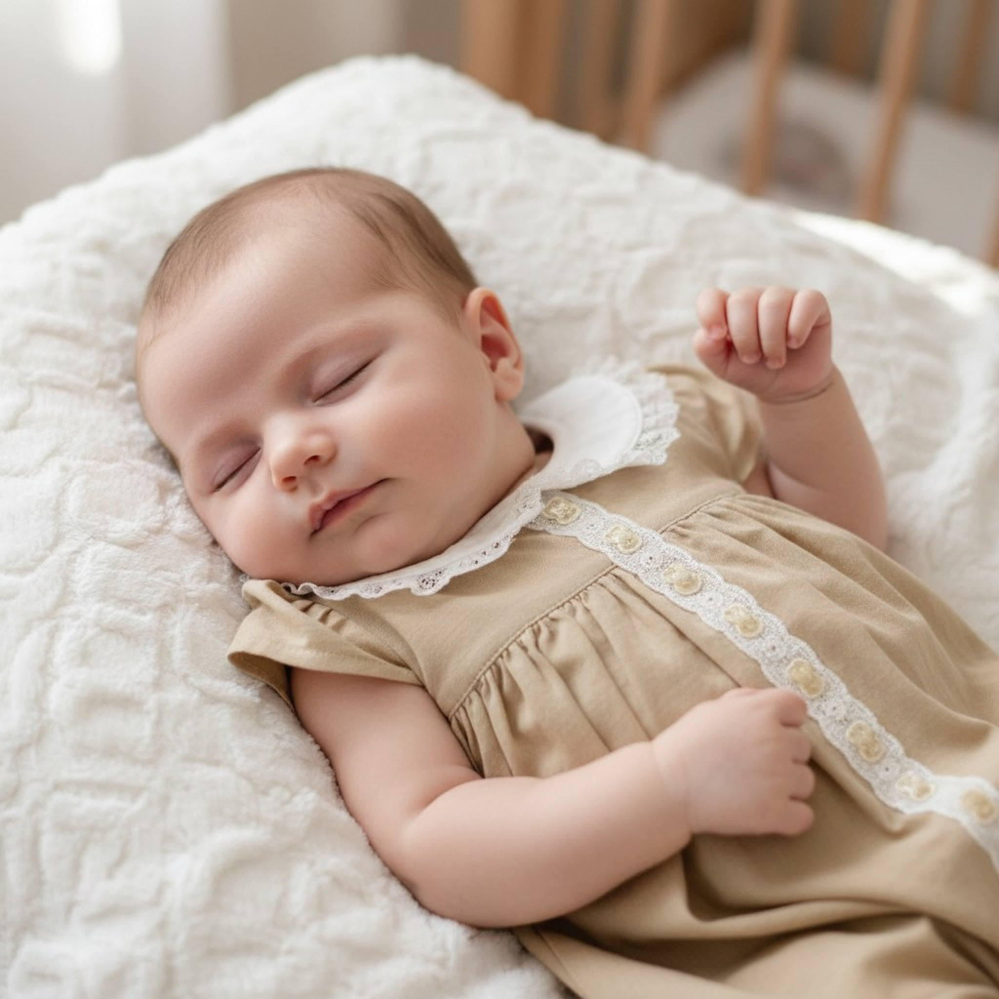 My Little Chick 2120-6251 5035320162515 ML2120-6251-T Linen  "Lace" Romper (Nb-6m)