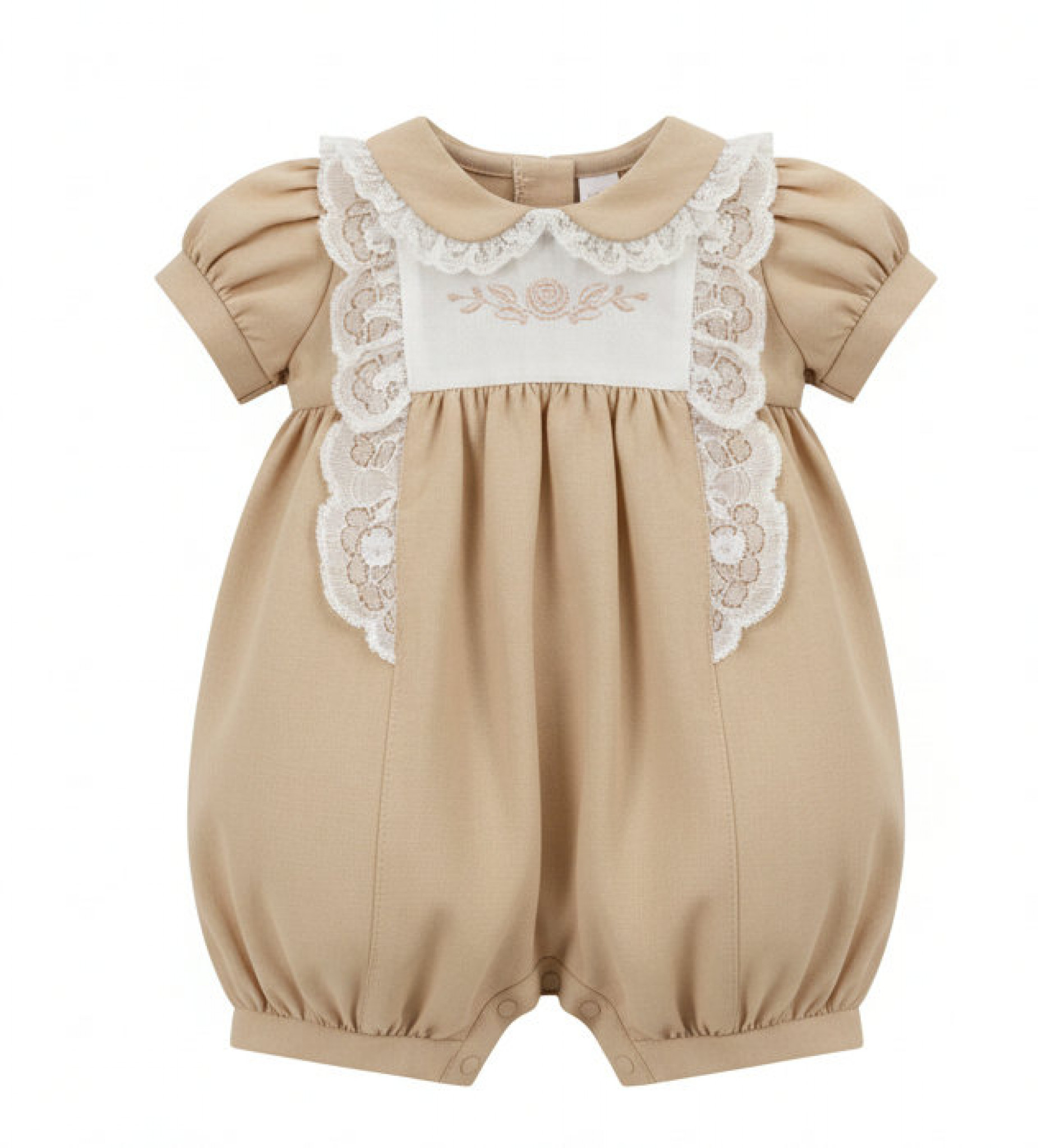 My Little Chick 2120-6252 5035320162522 ML2120-6252-T Linen  "Flower" Romper (Nb-6m)