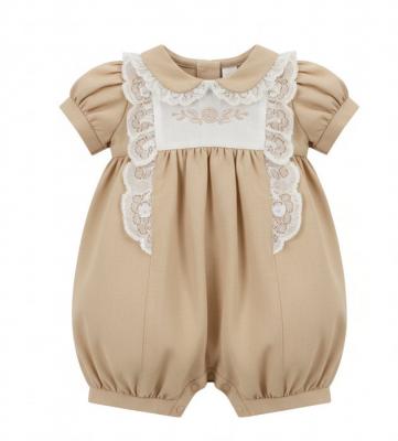 My Little Chick 2120-6252 5035320162522 ML2120-6252-T Linen  "Flower" Romper (Nb-6m)